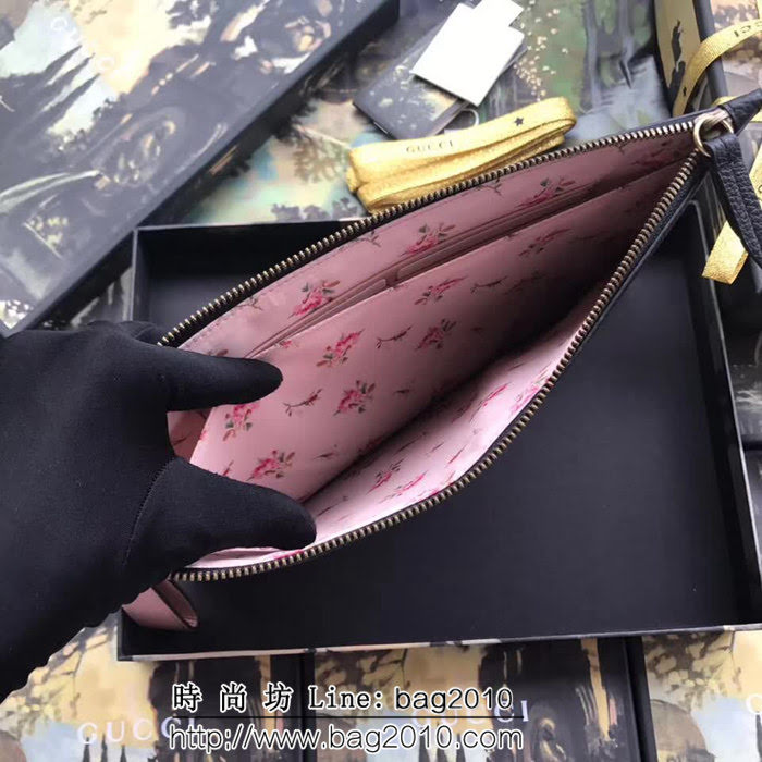GUCCI古馳 歐洲正品原單 經典造型 手包系列 524299 黑皮拼粉皮 WTG1573